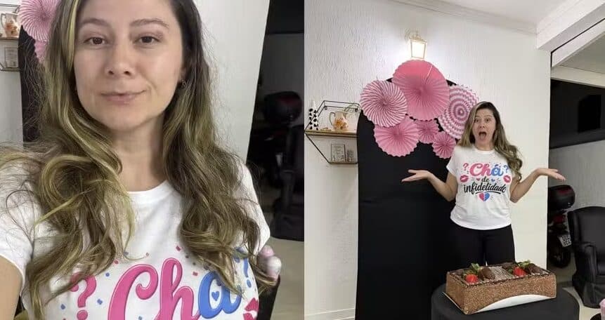 Influenciadora transforma descoberta de traição em ‘chá revelação’ e surpreende amiga