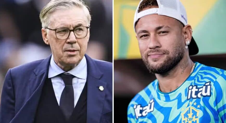 Ancelotti não iria convocar Neymar, mas mudou de ideia dois dias antes por ‘pressão’, revela jornalista