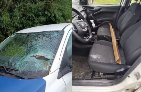 Barra de ferro se solta de caminhão, atravessa carro, mas ocupantes sobrevivem, no Paraná